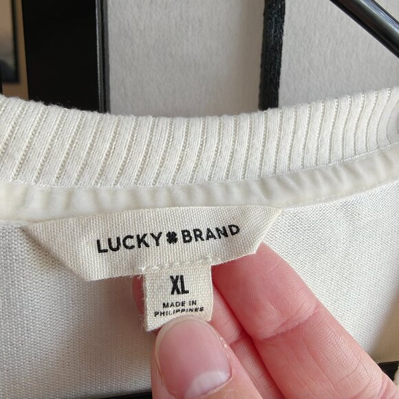 Lucky Brand Broken Hearts Sweatshirt Cream and Red XL Scrunch Detail Lightweight - Picture 5 of 8